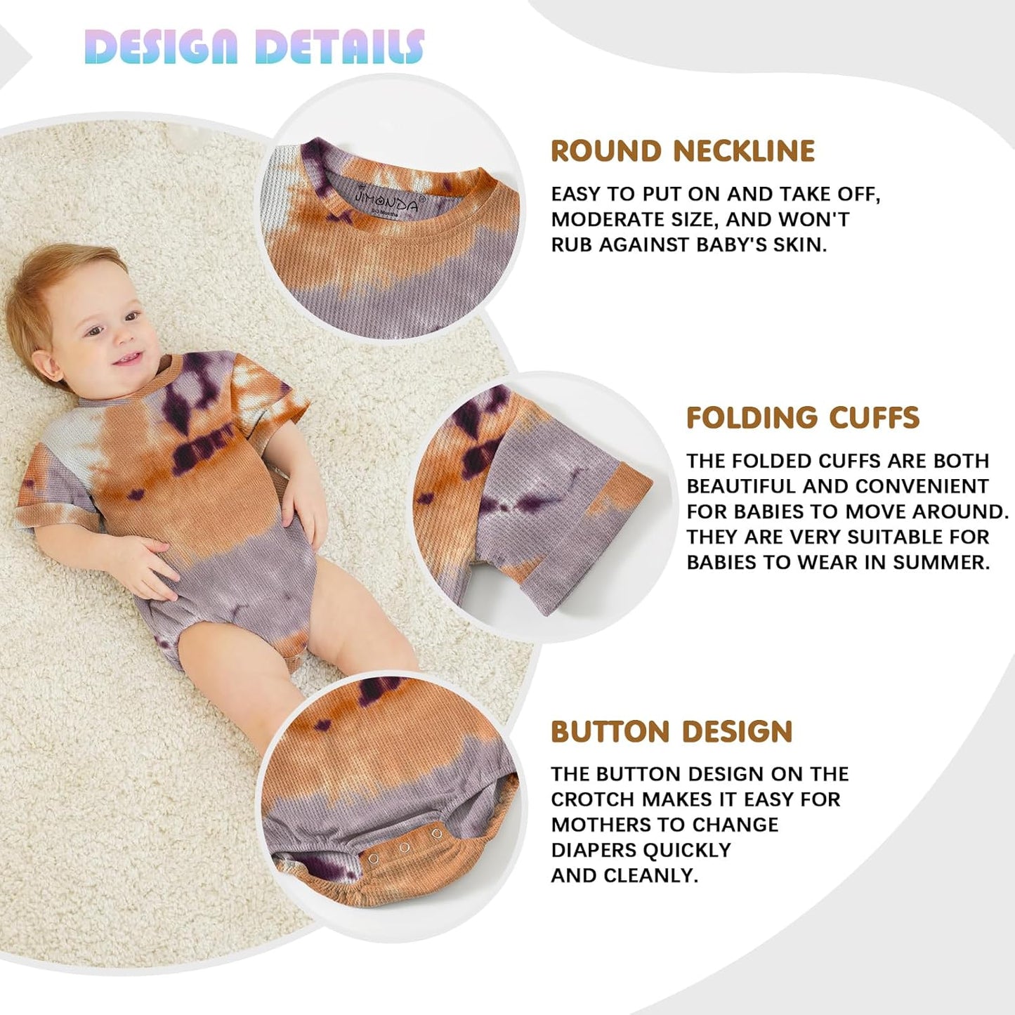 Jimonda Baby Bodysuit Newborn Tie Dye Clothes Infant Waffle One Piece Romper Baby Boys Girls Short Sleeve Jumpsuit Outfits