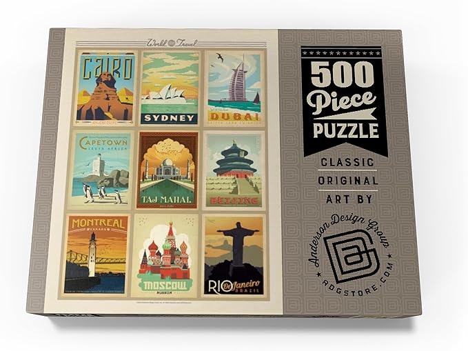 MyPuzzle World Travel, Collage, Vintage Poster - Premium 500 Piece Jigsaw Puzzle for Adults