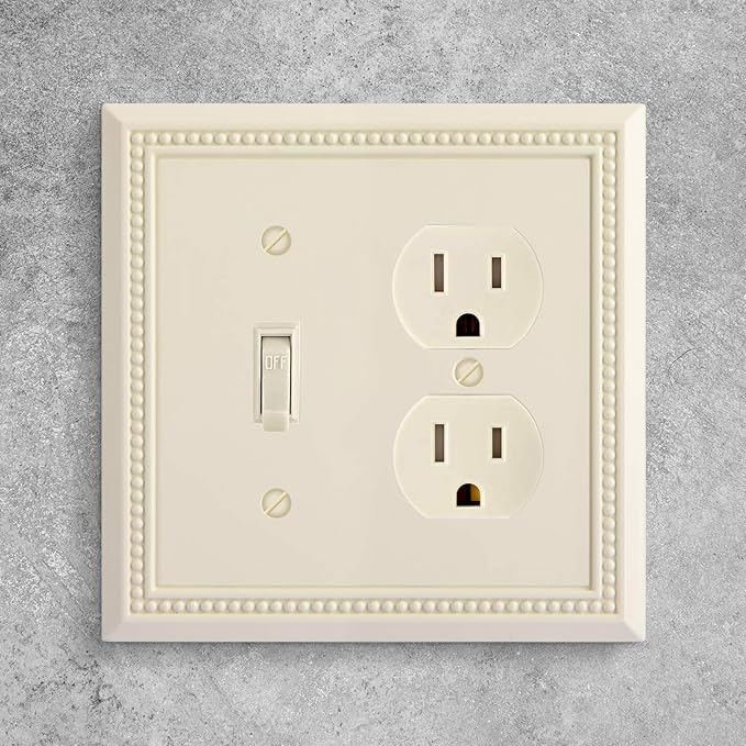 Henne Bery Sunken Pearls Heavy Duty Decorative Wall Plate Switch Plate Outlet Cover, Durable Solid Zinc Alloy (Toggle/Duplex, Light Almond)