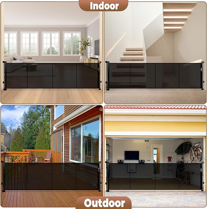 120" Retractable Baby Gate Extra Wide, 41" Tall Retractable Dog Gate for Stairs, Doorways, Decks, Mesh Gate Long Child Gate Pet Gate for Indoor, Outdoor, with Reinforced Mesh Rods, Dual Locks