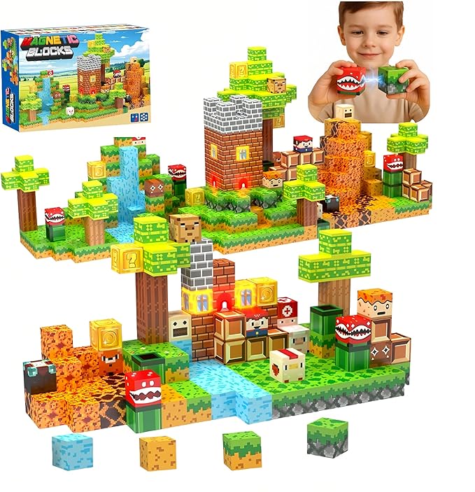 137 Pcs Magnetic Building Blocks, Enhance STEM Learning,Creative Play & Logical Thinking,Durable&Vibrant Color with Light Up Blocks,Ideal for Classroom&Screen-Free Entertainment (Wonderful Adventure)