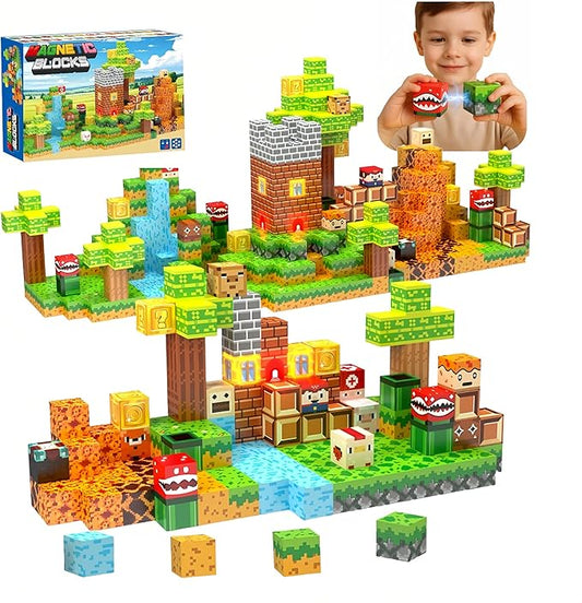 137 Pcs Magnetic Building Blocks, Enhance STEM Learning,Creative Play & Logical Thinking,Durable&Vibrant Color with Light Up Blocks,Ideal for Classroom&Screen-Free Entertainment (Wonderful Adventure)