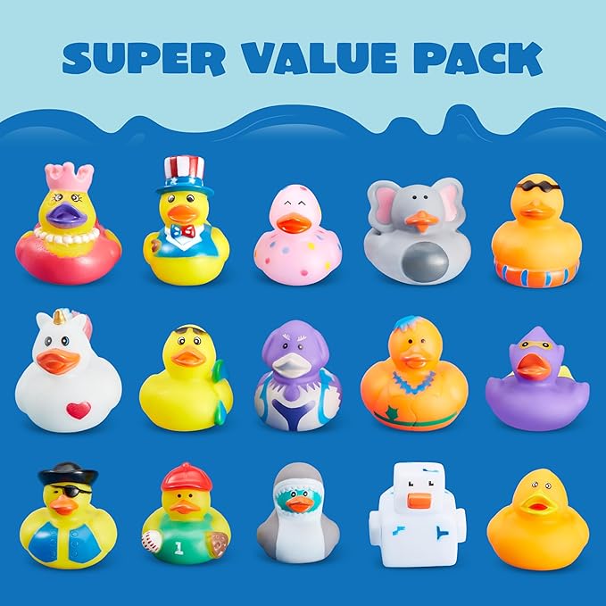 JOYIN 60 Pcs Rubber Ducks, Random Assortment Ducks Bulk with Mesh Carry Bag, Mini Rubber Duckies for Baby Bath Toys, Kids Toddler Summer Pool Toys Birthday Gifts Party Favors