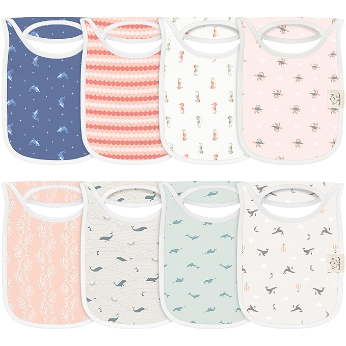 8-Pack Baby Bibs for Boys, Girls - Pullover Bibs for Drooling Teething Baby Girl & Boy Toddler, Newborn, Soft & Absorbent, Cute Colors, Large Torso Coverage Keep Infant Clean & Dry (Marine Muse)