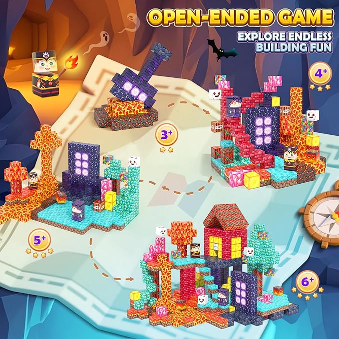 154PCS Magnetic Blocks Mine Magnet World Block Cubes Toy with Magnet Board for Kids Ages 4-8, Magnetic Tiles Kids Sensory Birthday Gifts Game Toys for Boys & Girls Ages 3+