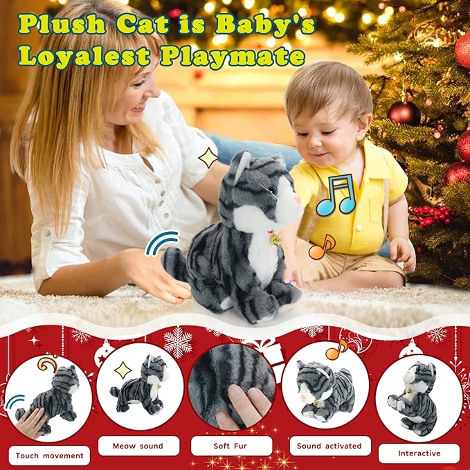 Plush Stuffed Animal Interactive Cat Robot Toy, LED Robotic Cat Barking Meow Kitten Touch Control, Electronic Pet, RobotKitty Toys, Animated Toy Cats for Girls Baby Kids