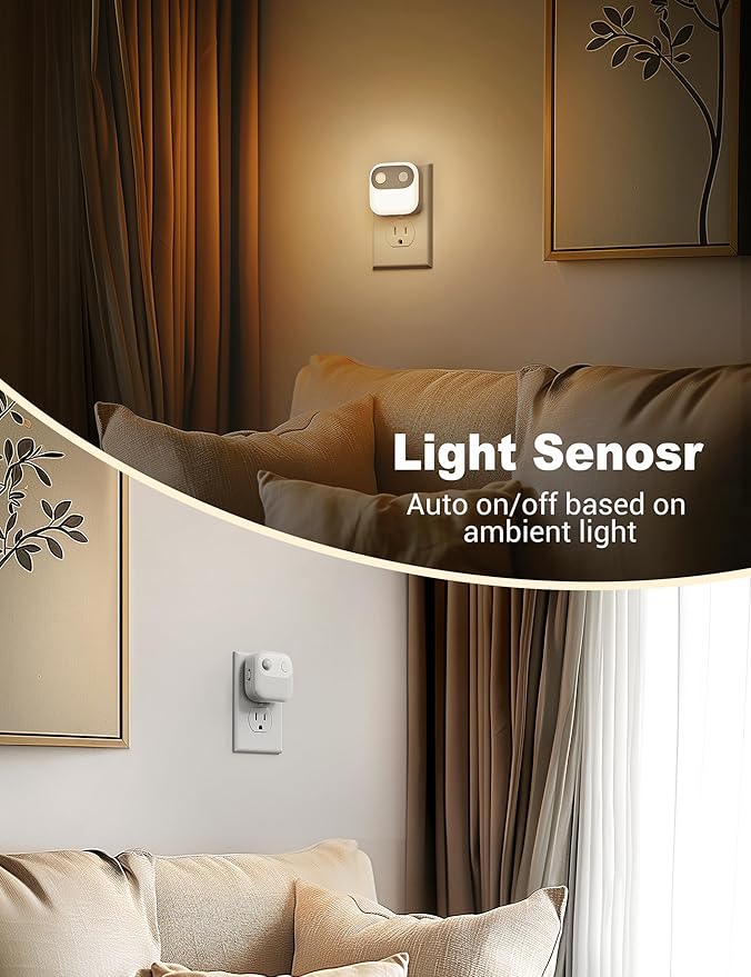 JandCase Motion Sensor Night Light, Night Lights Plug into Wall 2 Pack, 3000K/4000K/5000K Motion Activated Night Light, Light Sensor & Motion Sensor Nightlight for Bedroom, Stairs, Hallway