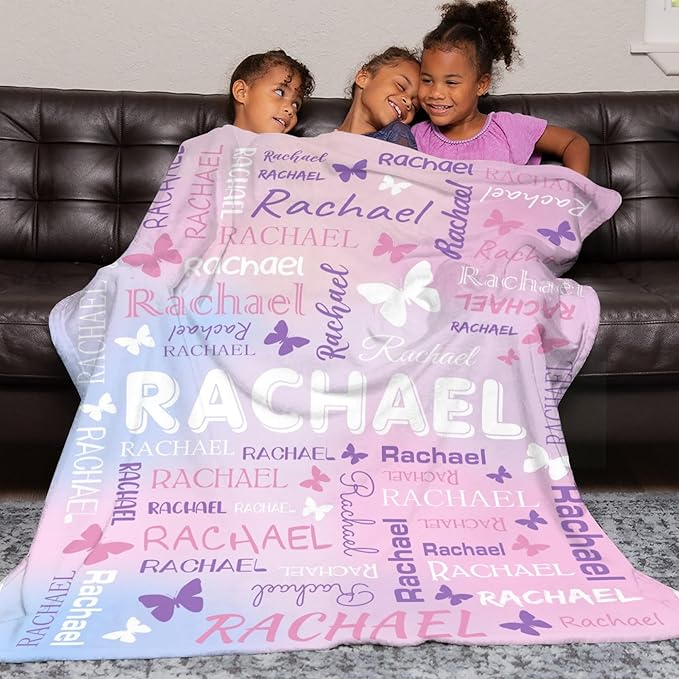 Personalized Throw Blanket with Name Custom Blankets Customized Baby Blanket for Girls Kids Adult Birthday Gift