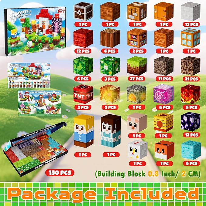 Goody King 150pcs Magnetic Blocks with Light Blocks, Educational Magent Toys for Kids Ages 3+, Magnetic Cubes Building Set Montessori STEM Gift, Creative Magnetic Blocks Building Set for Boys Girls