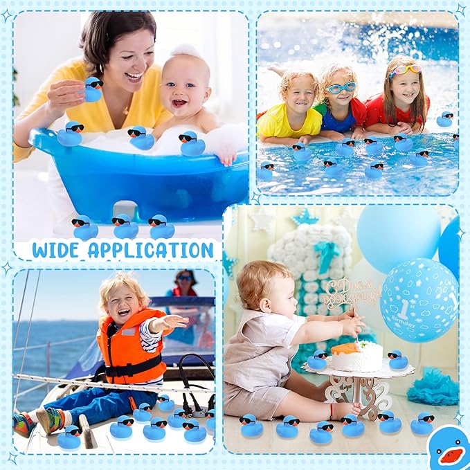 Sosation 36 Packs Mini Rubber Ducks with Sunglasses Sets 2.2 Inch Bath Squeaky Rubber Duckies Cute Float Bathtub Toys for Christmas Birthday Party Favors Class Prizes Car Decor(Blue)