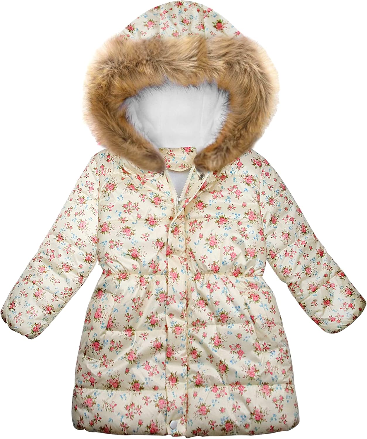 Miss Bei Girl's Winter Coat Jacket Hooded Kids Toddler Flower Print Parka Outwear Warm Cotton Puffer Hooded Jacket