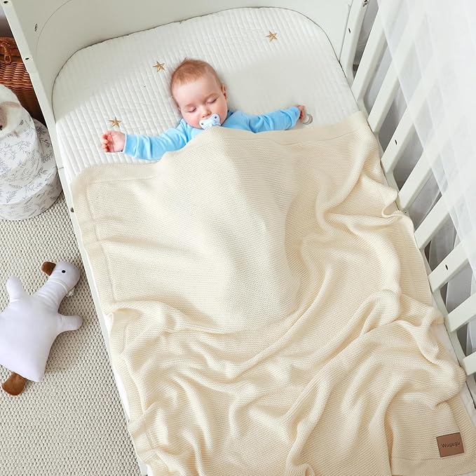 Baby Blanket 30 x 40 Inch Soft Knit for Boys & Girls Cotton Nursery Swaddling Blankets Toddler Knitted Crochet Receiving Crib