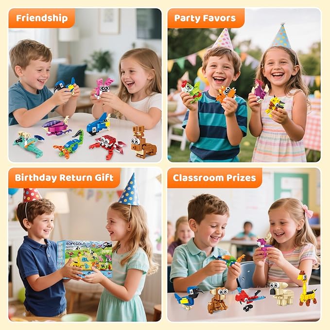 24 Pack Mini Animals Building Block Toy Stocking Stuffers Classroom Prizes Goodie Bags Fillers Building Set, Birthday Gifts Party Favors for Boys Girls Ages 6 8 10 12