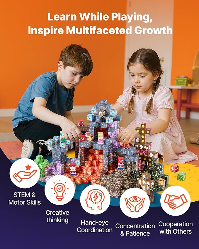 VEVOR Magnetic Blocks, 100 PCS Dark Castle Set, Magnetic Building Cubes for Kids, STEM Montessori Sensory Toys for Christmas Birthday Gift, Construction Stacking Toy for 3+ Years Old Boys & Girls