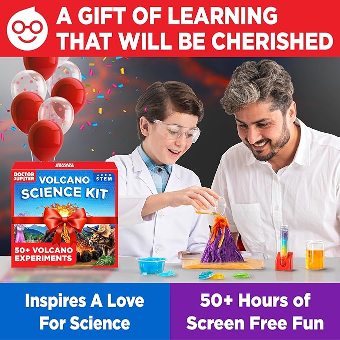 Doctor Jupiter Erupting Volcano Science Kit for Kids Ages 8+ | Birthday Gift Ideas for Boys 8-9-10-11-12 Year Olds | STEM Learning & Educational Science Projects