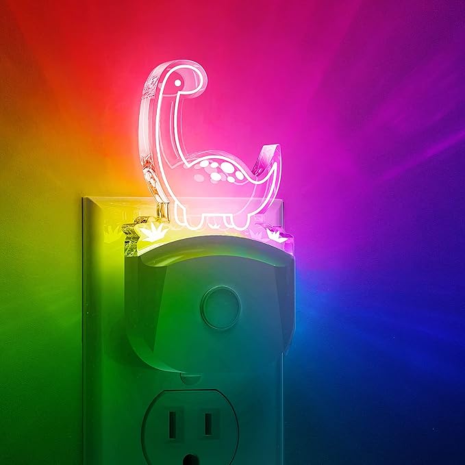 LOHAS Dinosaur Night Light for Boys, Kids Nightlight Plug in, Dusk to Dawn, LED Nursery Night Lights Plug into Wall, 3 Lighting Modes, Color Changing, RGB+Soft White 3000K, for Children, Bedroom Décor
