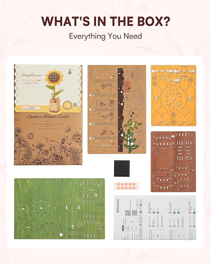 3D Flower Wooden Puzzles for Adults-Sunflower, DIY Wooden Flowers Model Kit Building Set Crafts for Adults to Build, Botanical Collection/Ideal Creative Gift Ideas/Housewarming (86PCS)