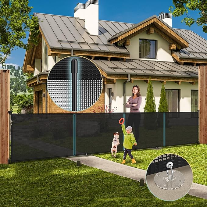 180'' Retractable Baby Gates Extra Wide,42" Extra Tall Retractable Dog Gate for Doorways,Safety Upgrade 15 Foot Extra Long Retractable Baby Gate for Stairs, Black Indoor/Outdoor Retractable Gate