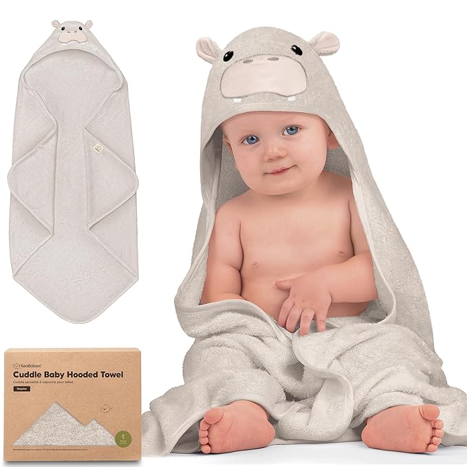 KeaBabies Hooded Baby Towel for Newborn - Viscose Derived from Bamboo Large Baby Bath Towels with Hood for Boys, Girls, Toddler, Extra Absorbent & Soft Newborn Bath Essentials (Hippo, Regular)