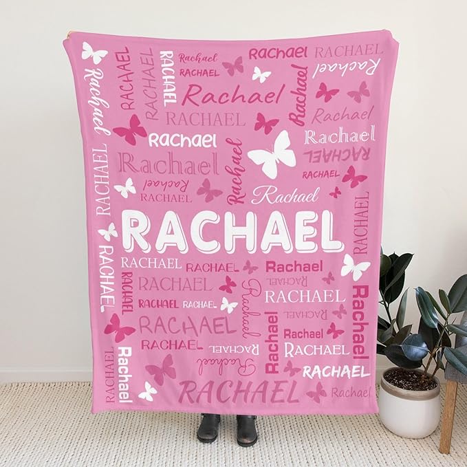Personalized Throw Blanket with Name Custom Blankets Customized Baby Blanket for Girls Kids Adult Birthday Gift