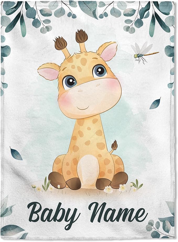 FLOCHIL Personalized Baby Blanket - Custom Baby Blanket with Name for Boys for Baby, Newborn Elephants Flush Fleece (30x40) Woodland