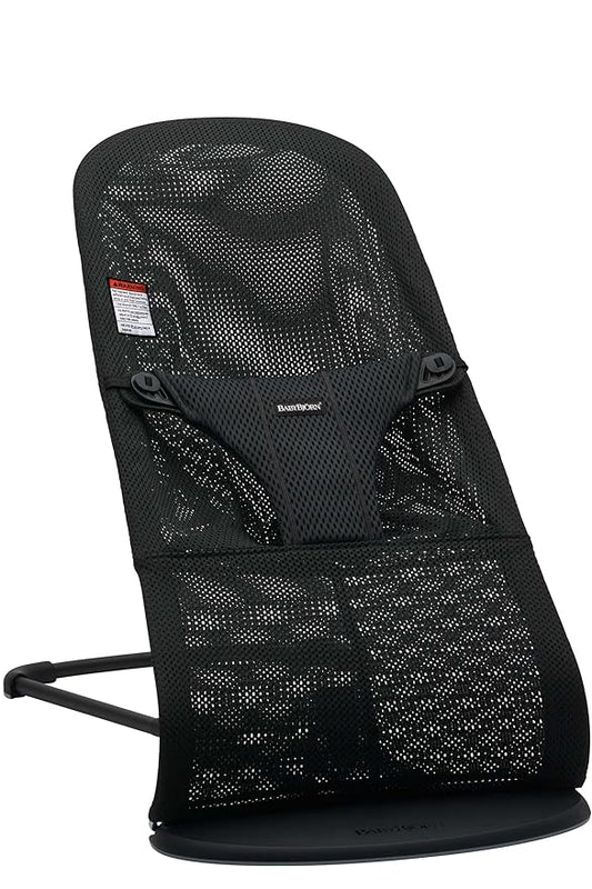 BabyBjörn Bouncer Bliss, Black Frame, Mesh, Black 2-in-1 Adjustable Baby Bouncer Seat and Toddler Chair, Newborn to Toddler (8-29 lbs), 4 Positions, Lightweight & Portable