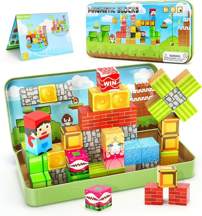 CS COSDDI Magnetic Building Blocks 35PCS, Magnet Cubes Montessori Stacking Toys for Toddlers, Toys for 3-6 Olds Girls Make Your Own Night Light Birthday for Kids