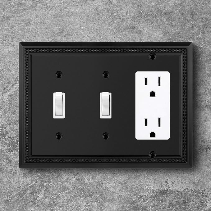 Henne Bery Sunken Pearls Heavy Duty Decorative Wall Plate Switch Plate Outlet Cover (Double Toggle/Single Decorator, Matte Black)