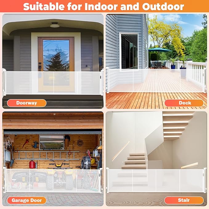 160" Retractable Baby Gates Extra Wide Dog Gate, Long Child Safety Gate, 37" Tall Toddler Pet Gate Mesh Gate with Reinforced Strips for Doorways, Stairs, Hallways, Outdoor & Indoor Large Openings