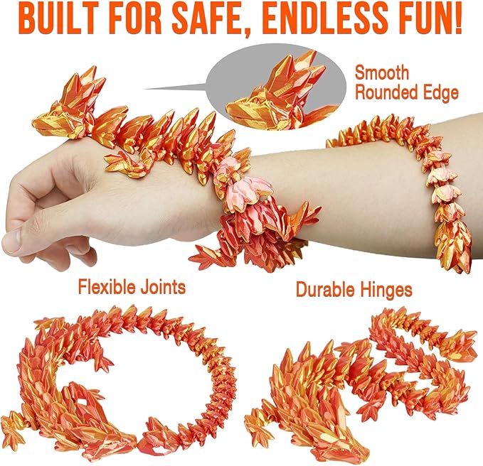 Large Dragon Eggs with Dragon Inside, 3D Printed Surprise Funny Gifts for Kids, Articulated Dragon Fidget Toys for Adults, Executive Desk Toys Office Room Décor (Orange Red)