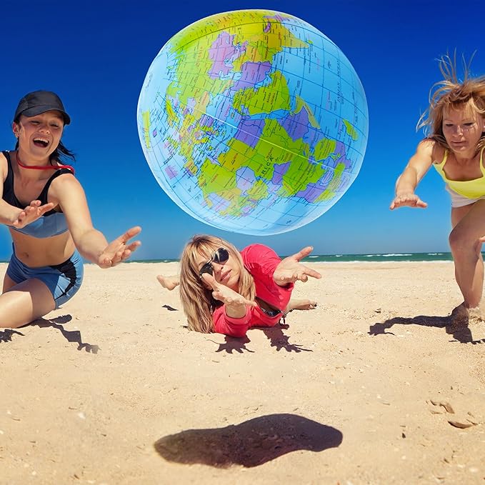 32 Pack 16 Inch Inflatable Globe Bulk Blow up Beach Ball Large Inflatable World Globe for Classroom Teaching Beach Playing Pool Party Bags