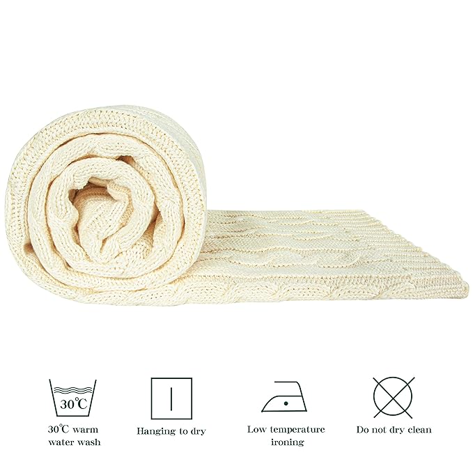 NTBAY 100% Pure Cotton Cable Knit Toddler Blanket, Super Soft Warm Breathable 30x40 Baby Blanket for Crib, Stroller, Nursery, Travel, Newborn, 30x40 Inches, Ivory
