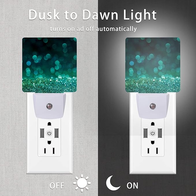 Green Glitter Night Light,Plug in Night Lights 0.5W Sleep Friendly for Boys Girls Led Night Light Dusk to Dawn Sensor Nightlight for Stairway/Hallway/Kitchen
