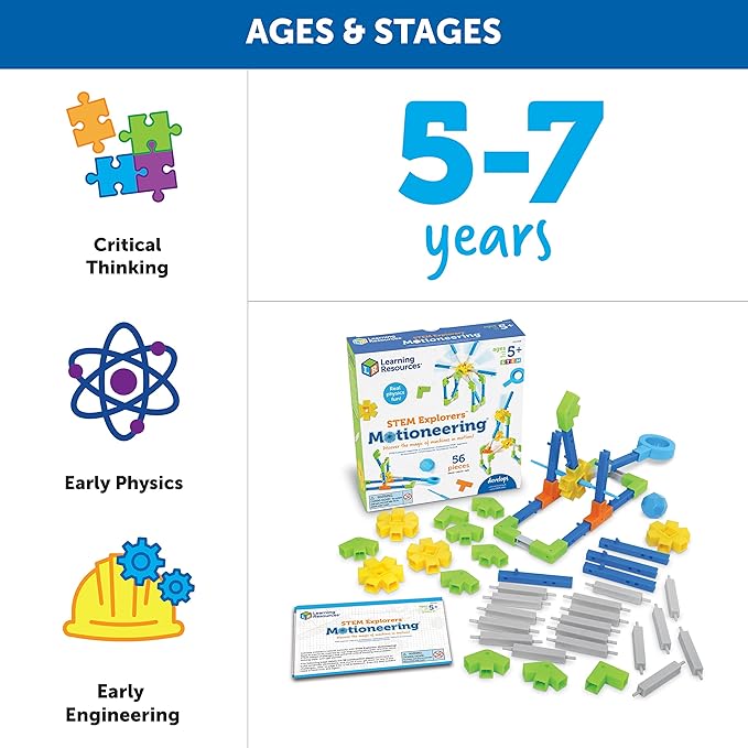 Learning Resources STEM Explorers Motioneering - 56 Pieces, Ages 5+STEM Toys for Kids, Brain Teaser Toys and Games, Kindergarten Games