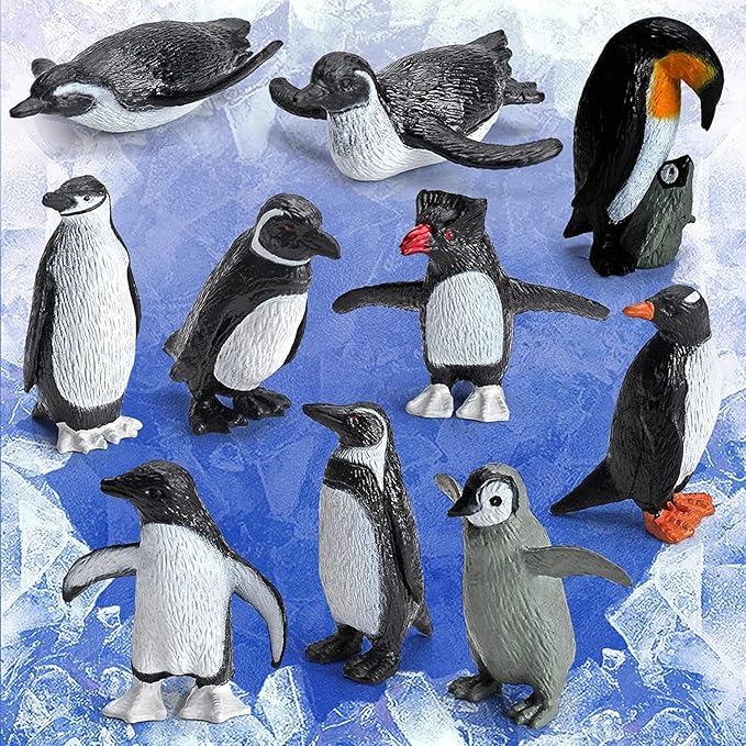 10PCS Realistic Arctic Penguin Figurines Toy Playset Winter Habitat Adventure Toys Christmas Birthday Party Supplies Decor