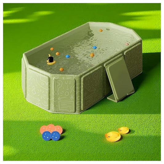 Foldable Bathtub for Kids, Toddler Bath Tub with Drain Plug, Foldable Baby Shower Tub ，Portable Bathroom, Cat Dog Wash Shower Basin (Green)