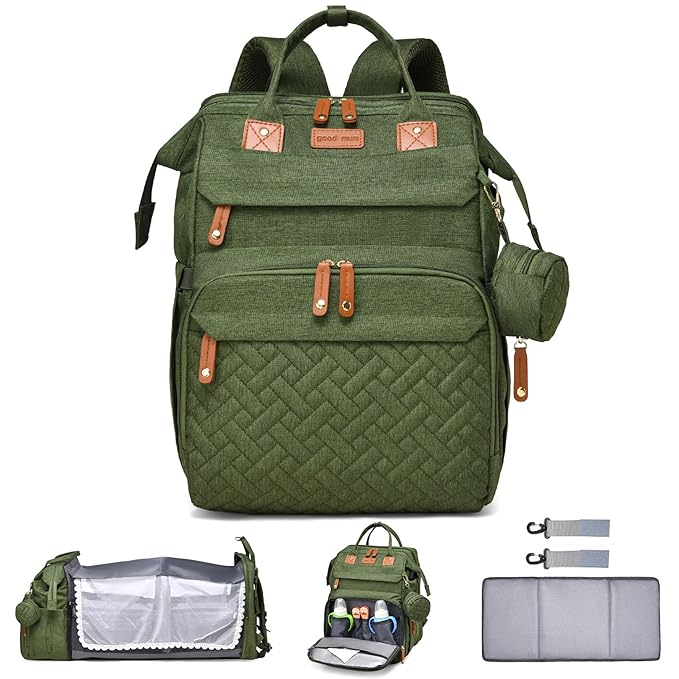 Baby Diaper Bag Backpack Multifunctional Waterproof Diaper Bag with Changing Station Travel Backpack with Changing Pad(Army Green)