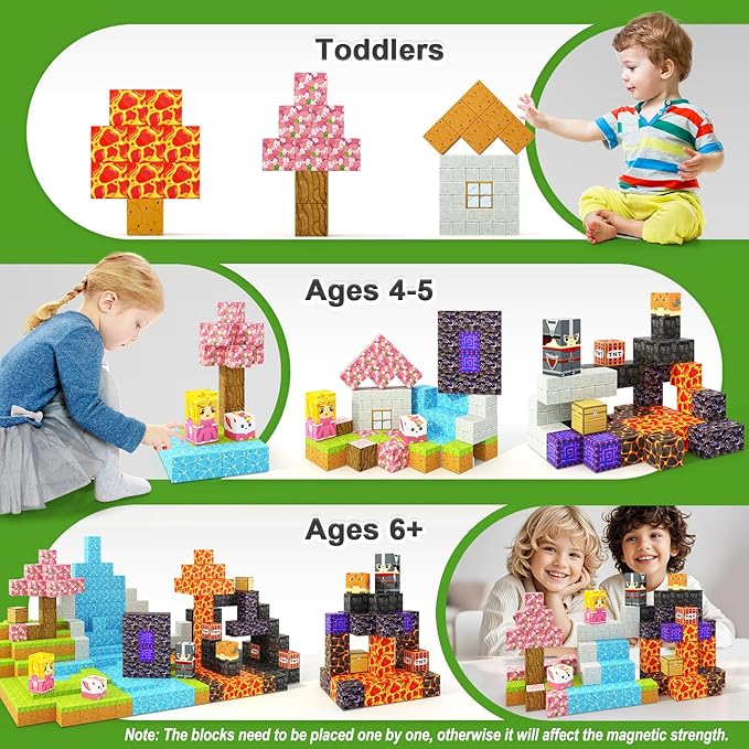 Magnetic Blocks - Build Mine Magnet World Magic Portal Set, Magnetic Tiles Building Blocks Toddler Toy STEM Sensory Outdoor Toys for 3+ Year Old Boys & Girls, Creative Kids Games Kids Toys 84PCS