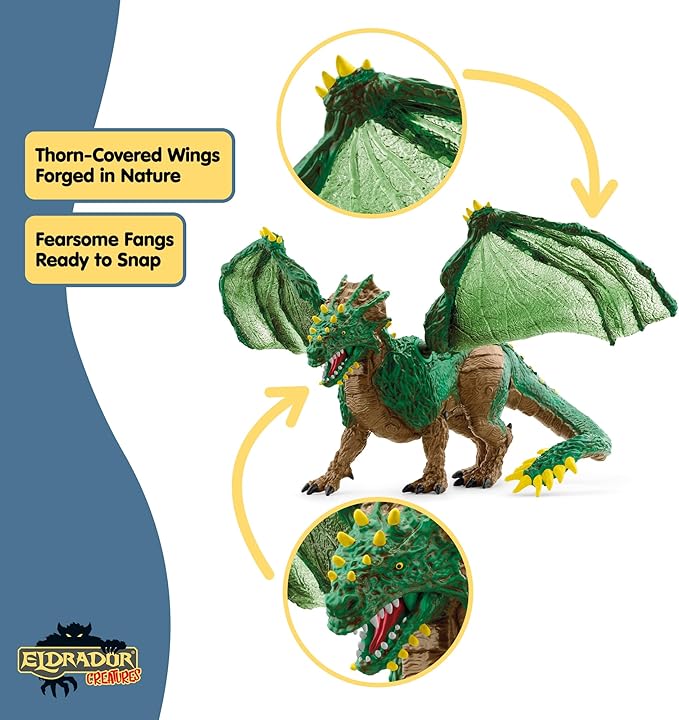 Schleich Eldrador Creatures - 11" Jungle Dragon Toy - Movable Wing Action Figure for Boys and Girls - Mythical Creature Figures - Fantasy Beast Figurine - Monster Dragon Toys - Kids Ages 7+ | 70791