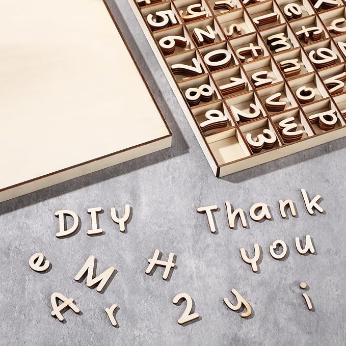 Geelin 248 Pcs 1 Inch Wood Alphabet Letters Numbers with Storage Box Blank Unfinished Wooden Letters Numbers with Rustic Storage Tray for Spelling Learning Education DIY Crafts