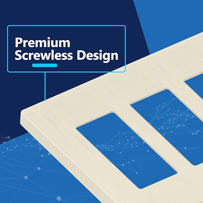 LIDER Brushed Finish Decorator Switch Cover, Screwless Wall Plate, Mid-Size 3-Gang 4.88" x 6.77", Unbreakable Polycarbonate Thermoplastic, UL Listed, LSWP-33M-BLA, Brushed Light Almond