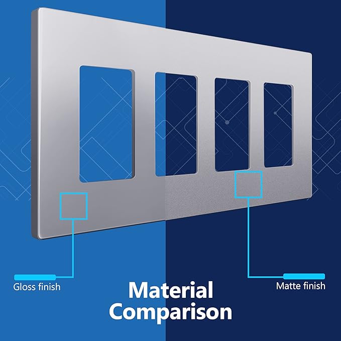 LIDER Matte Finish Decorator Switch Cover, Screwless Wall Plate, Mid-Size 4-Gang 4.88" x 8.58", Unbreakable Polycarbonate Thermoplastic, UL Listed, LSWP-34M-SV, Silver