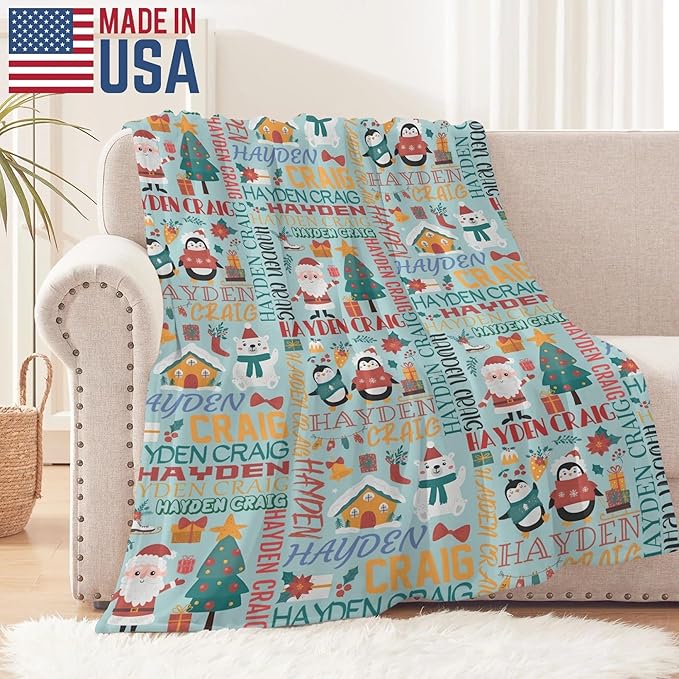 Ship Next Day - Custom Christmas Baby Blanket with Name | Multiple Styles Optional, Personalized Flannel Toddler Blanket, Christmas Swaddle for Boys & Girls, Xmas Decor Throw
