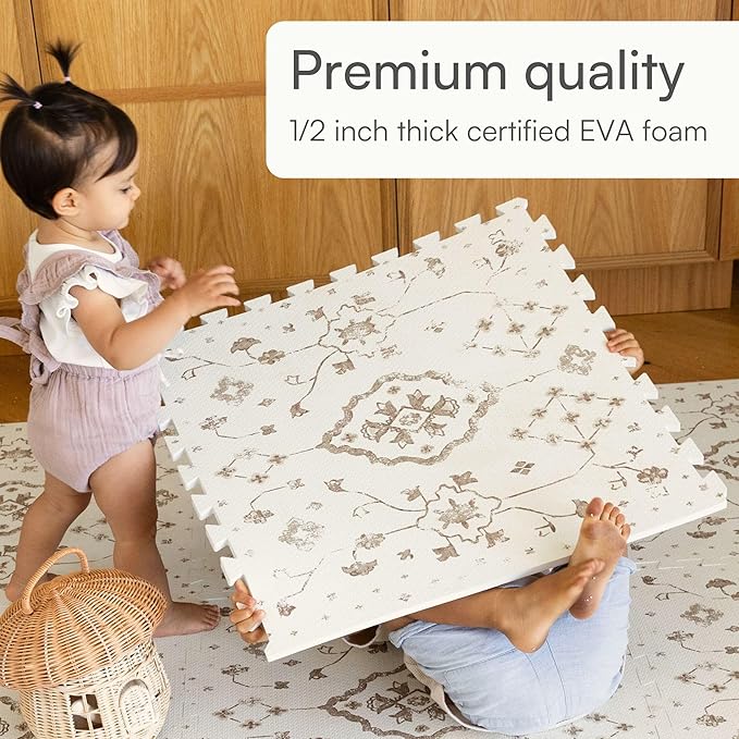 Lillefolk Baby Play Mat for Floor – 6x8ft Vintage Coffee | Soft Non Toxic Premium EVA Foam Tiles for Tummy Time, Crawling & Playroom – Waterproof Floor Mat for Babies & Toddlers (12 Tiles)
