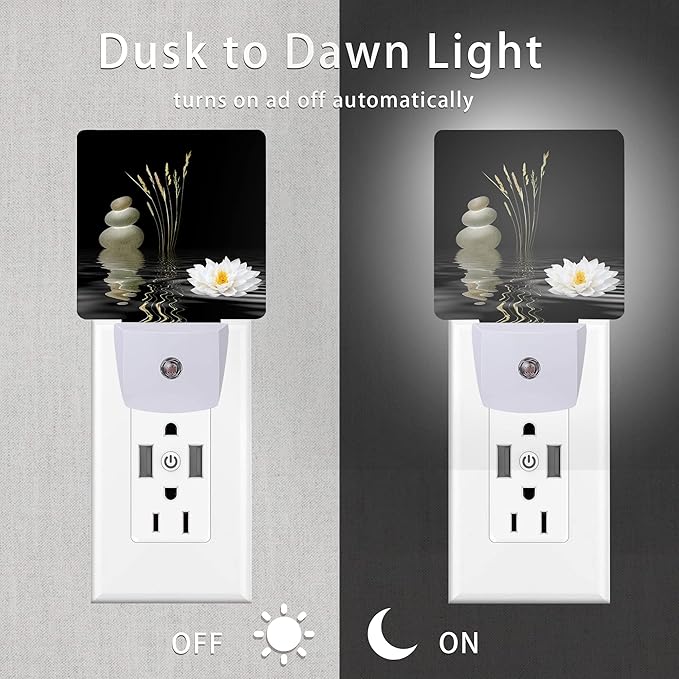 Zen Spa Night Light,Grey Stones Lotus Night Lights Plug into Wall Dusk to Dawn Sensor Led Lamp for Women Men,Led Lights for Stairway/Hallway/Bedroom,0.5W