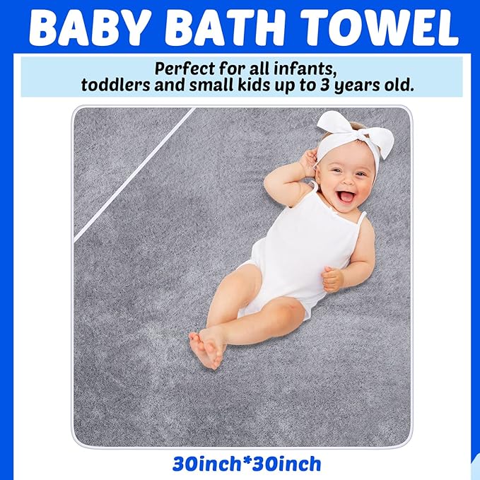 Reginary 4 Pack Baby Hooded Towels Coral Fleece Baby Bath Towels 30 x 30 Inch Soft Absorbent Hooded Bath Blanket for Newborn Toddler Infant Boy Girl Shower Gift Supplies (White, Gray, Brown, Blue)
