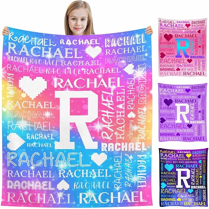 M YESCUSTOM Custom Baby Blanket with Name, Personalized Name Throw Blanket for Girls Boys Kids Customized Flannel Blanket for Men Women Valentines Day Mother's Day Christmas Newborns Color Heart