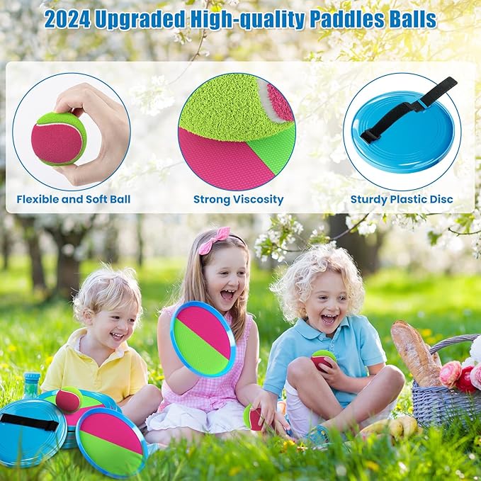 Aywewii Fun Toss and Catch Ball Set Kids Games, Beach Outdoor Backyard Lawn Toys for Kids with 6 Paddles and 3 Balls, Birthday Gift for Age 3-12 Old Boys Girls Kids Adults Family