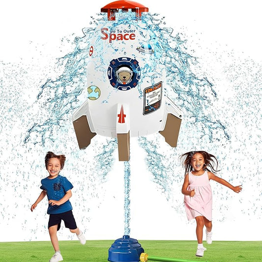 Water Rocket Sprinkler for Kids, Outdoor Sprinkler Rocket Launcher Toy for Backyard, Summer Water Toys for Kids Ages 3-12, Fun Water Powered Rocket Toy (White-5)