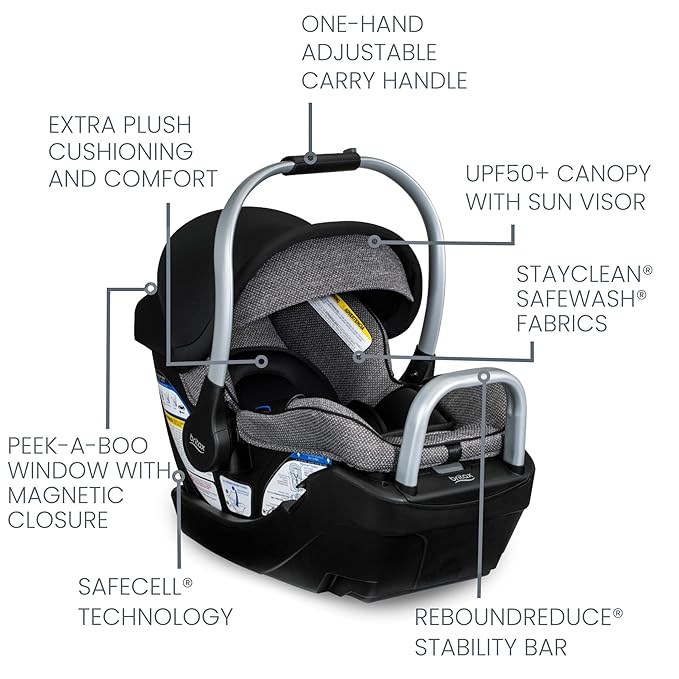Britax Willow SC Infant Car Seat, Rear Facing Car Seat with Alpine Base, ClickTight Technology, RightSize System, Pindot Onyx